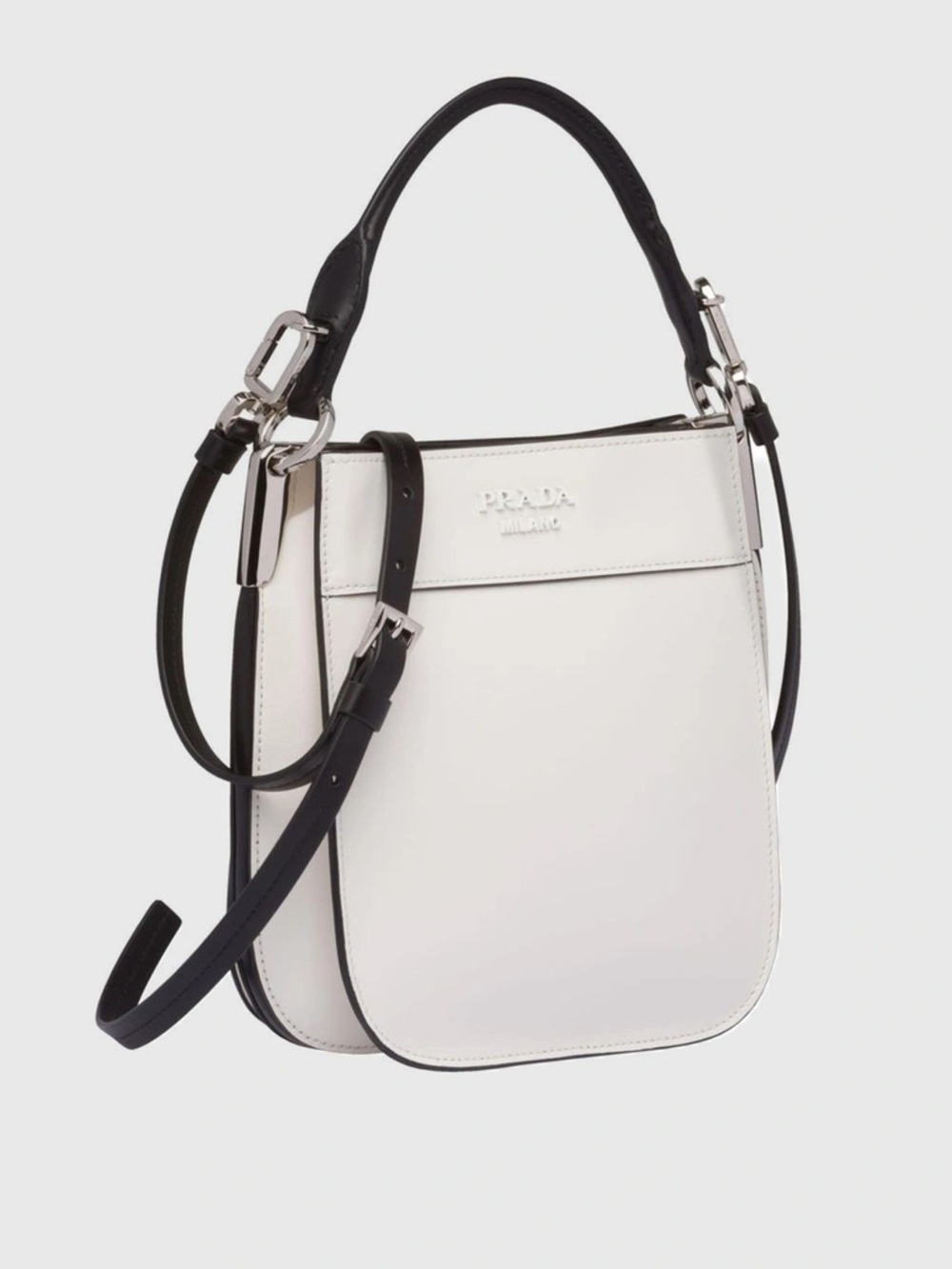 Prada Margit Crossbody / Top Handle – White w/ Black Trim